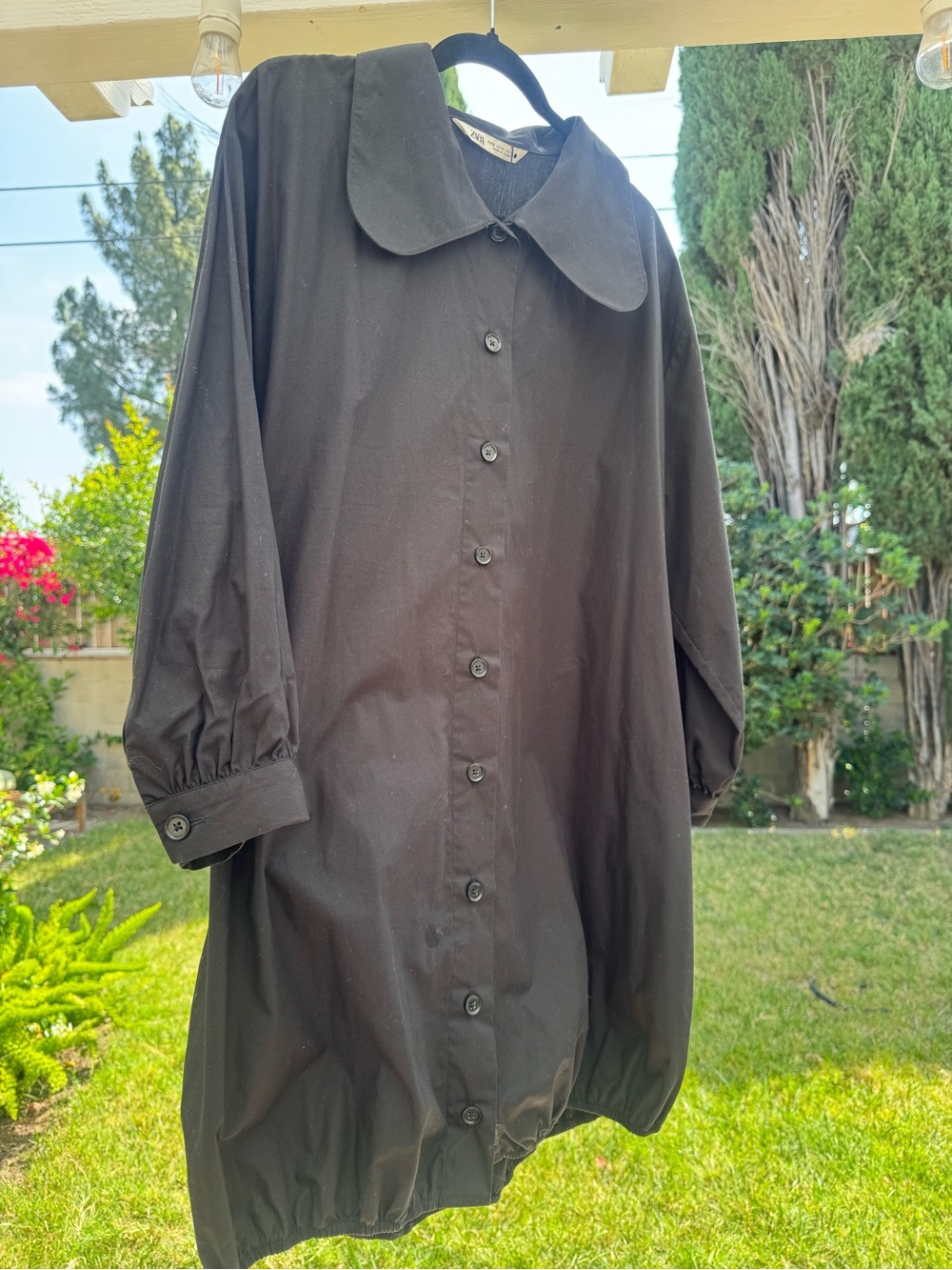 Cotton Button Front A-Line Dress with Peter Pan Collar